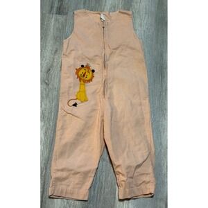 Grace Peach Corduroy Lion Embroidered Zipper Front Jumpsuit Toddler Kids 3T
